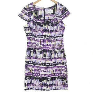 Olivia Matthews Square Neck Cap Sleeve Pattern Sheath dress L